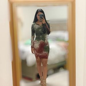Fashion NOVA Tie Dye Mini Dress - Olive/Combo (worn once)
